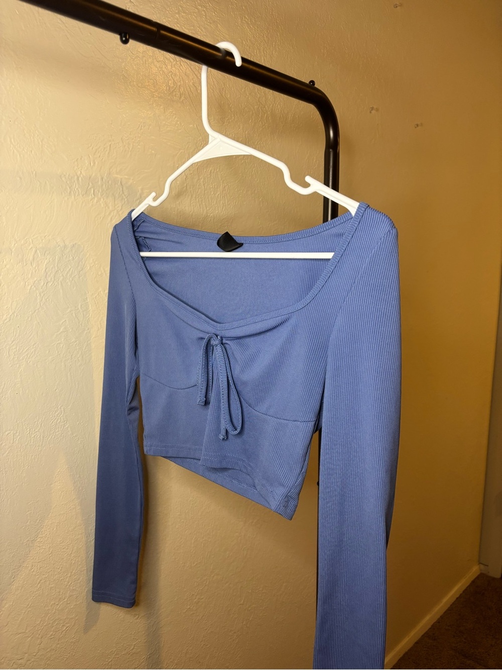 SHEIN Periwinkle Ribbed Tie-Front Long Sleeve Top